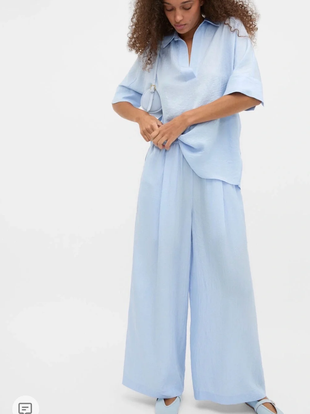 Seed Heritage Pale Blue Wide-Leg Pants& Blouse Set